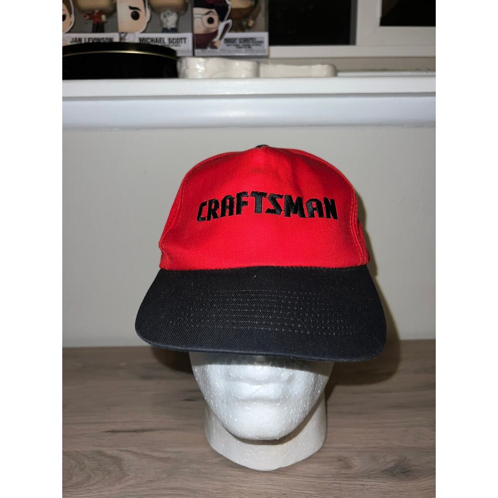 Vintage Craftsman Hat Red Black Snapback Cap Headwear OS 90s 1990s